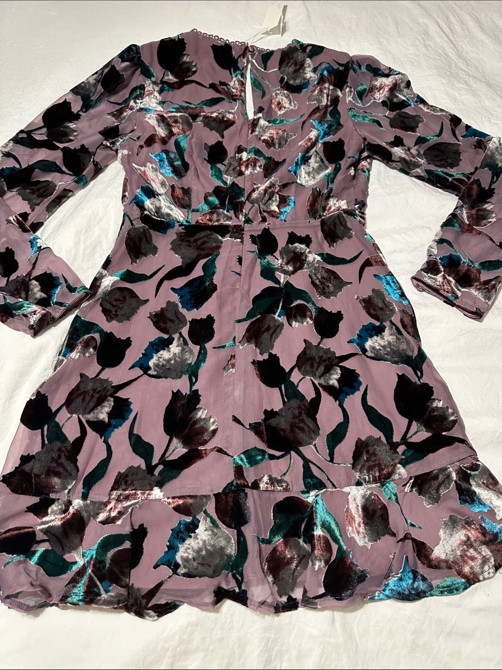 Matty M Mauve Floral Long-Sleeve Dress with Teal and Black Accents - Picture 5 of 5